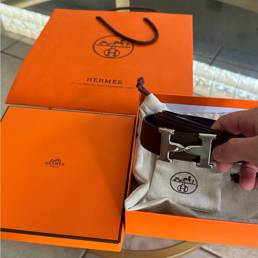 Men's Black/Brown Hermes H Belt